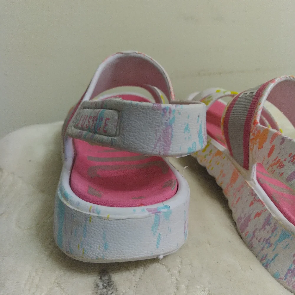 JUSTICE Kids Sandals - Pink and Green Size 13 - 7 Inches Inside